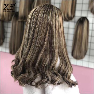 China Wholesale Price 100% Natural European Straight Hair Lace Top Wig Unprocessed Blonde Highlights Color Lace Top Wigs for sale