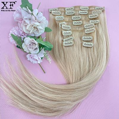 China Wholesale High Quality 100% Natural Straight Hair Color XF Remy Brazilian Hair Ash Blonde Clip In Hair Extensions for sale