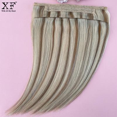 China 100% Virgin Gorgeous Blonde Color Highlights Straight Hair XF Natural Hair Extensions Remy Hair Halo Hair Extensions Russian for sale