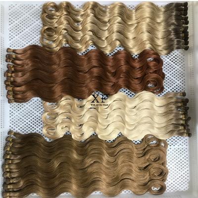 China Wholesale High Quality Wavy Russian Human Hair Body Wave XF Hair 100% Natural Hand Tied Hair Weft Extensions for sale