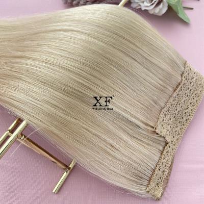 China Wholesale Natural Straight Hair XF 12-28 Inch Color Brazilian 100% Light Blonde Virgin Remy Hair Halo Hair Extensions for sale