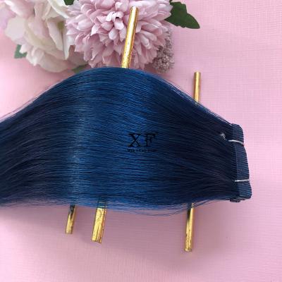 China 2021 Silky Straight Wave Products Color Trending Blue 100% Remy Brazilian Hair Tape In Hair Extensions for sale