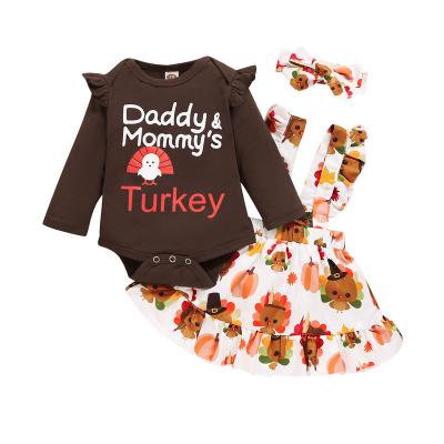 China 2021 Breathable Newborn Baby Clothes Sheath Long Turkey Romper Jumpsuit Suspender Skirt 2Pcs Suit Outfits Kids Clothing Sets for sale