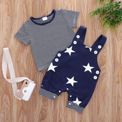 China 2021 New Baby Girl Stripe Suit Star Baby Short Sleeve T-shirt Two Sets Boys Clothing Set Straps Top Breathable Casual Shorts for sale