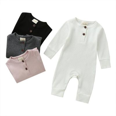 China 2020 Autumn Clothing Newborn Infant Baby Boy Girl Long Sleeve Baby Boy Girl Romper Cotton Knitted Jumpsuit Solid Ribbed Clothes Warm Outfit for sale