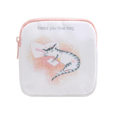 China Sustainable Cute Cartoon Women Travel Storage Bag Sanitary Napkin Holder With Zipper for sale