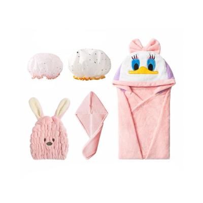 China Hower Sustainable Animal Hood Hat Style Best Selling Towel Quick Dry Hair Hat For Kids for sale