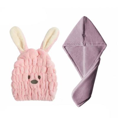 China Viable Manufacturers The Direct Selling Coral Velvet Density Microfiber Cartoon Turban Dry Hair Hat Quickly For Kids for sale