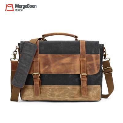 China Fashinable Mergeboon Wholesale Newest Mens Waxed Genuine Leather Canvas Messenger Bags Shoulder for sale