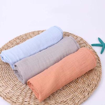 China Customized Newborn Solid Simple Soft Comfortable Muslin PORTABLE Baby Bundle Wrap 120x120cm Blanket Bamboo Cotton Towel Wrap for sale