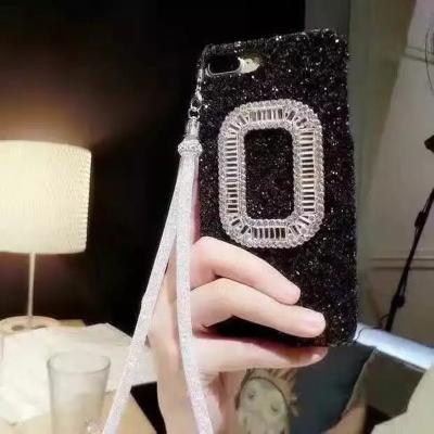 China Black Glitter Box Drill Cell Phone Case Cover for iPhone 7 6s Plus with Long Crystal Lanyard for sale