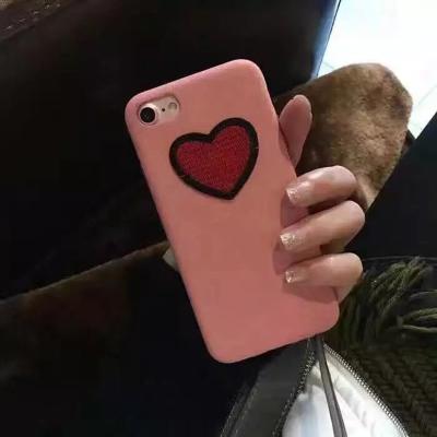 China Soft Fiber Handmade Love Shape Pasted Cell Phone Case Cover for iPhone 7 6s Plus for sale