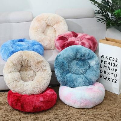 China Travel Manufacturer Wholesale Luxury Donut Plush Round Dog Cat Pet Bed for sale