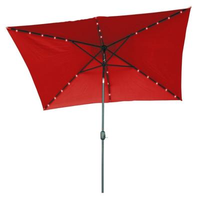 China Solar Powered Led Adjustable Tilt Modern Luxury Outdoor Crank Umbrella Rectangle Lightweight Detachable Crank Pole Pole Red for sale