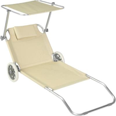 China Easy-carrying aluminum sun lounger with wheels foldable beach chair with sunshade for sale