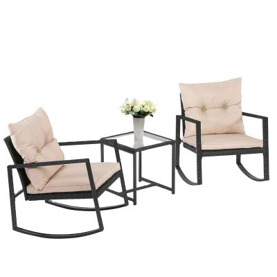 China Modern 3 Piece Patio Furniture Set Wicker Rocking Bistro Sets Modern Outdoor Rocking Chair Furniture Sets for sale