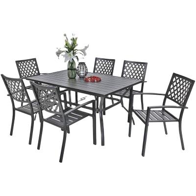 China Modern patio 7 piece metal dining table and chair set for sale