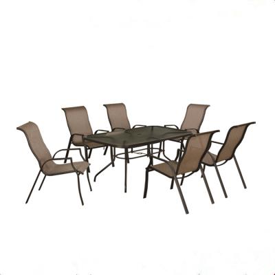 China Outdoor Weather Furniture RL4040-27 Patio Set Steel Ceramic Tile Rectangle Table Chair Umbrella for sale