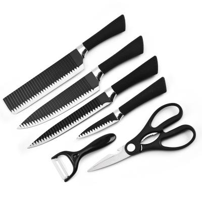 China 3-8In Inch Knob Stainless Steel Blade Chef Non Stick Coating Kitchen Knife Set 6pcs Multifunctional Black Embossing OEM for sale