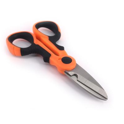 China ELECTRICIAN'S SCISSORS Wholesale Fishing Edge Braid Stainless Steel Electrician Scissor For Cutting Anti-Slip Serrated Fiber Optic Tape Tools for sale