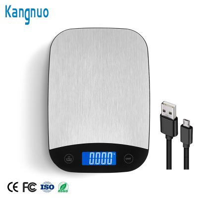 China Weight Measuring Modern Stainless Steel 11Lb USB Charging Digital Food Scale Kitchen Scale Battery Free Private Label for sale