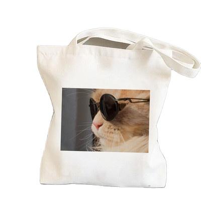 China Cartoon Cat Prints Sell Well Fashion Canvas Folding Tote Bag Shopper Bag Tote Custom Logo for sale