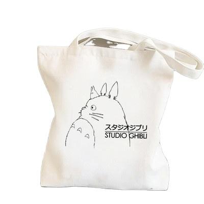 China Hot Selling Portable Canvas Folding Tote Shopping Bag Tote Handbags Women Shoulder Bags Cartoon Totoro Canvas Bag for sale