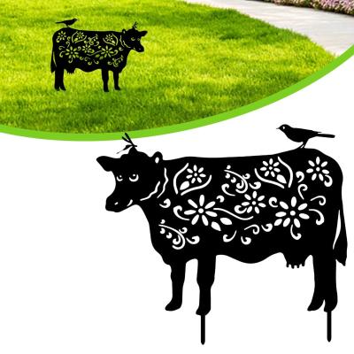 China Durable Acrylic Black Outdoor Decorative Garden Park Cow Statue for Garden Decoration Cow Decor for sale