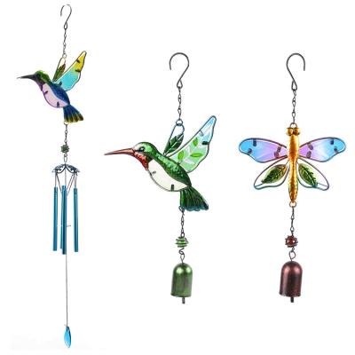 China Creative Durable Hummingbird Pendant Metal Opens Garden Decoration Metal Wind Chimes Hummingbird Bells Wind Rings Outdoor for sale