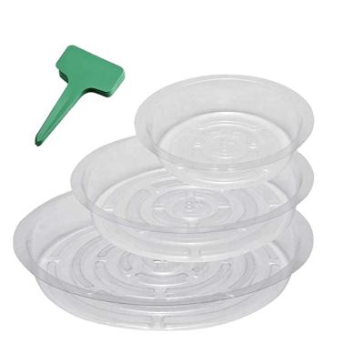 China Modern Clear 15-Pack Plant Saucer Drip Trays With 15 Pcs Plant Marks Plant Potted Saucers Plastic Flower Pot Set For Indoor Outdoor Gard for sale