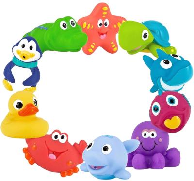 China Cognitive Floating Assorted Toy 10 Crocodile Crab Shark Duck Fish Octopus Penguin Starfish Starfish Turtle Floating Plastic Bath Animal Set for sale