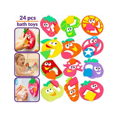 China Floating Cognitive Play 2022 Classic Items Diy Toys Early Learning Tub Stickers Fruits Set Educational Bath Puzzles For Kids for sale