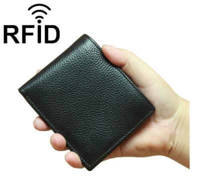 China Manufacturer Waterproof Lichee Grain Top Pose Black Genuine Cow Leather Rfid Men's Brieftasche Wallet for sale