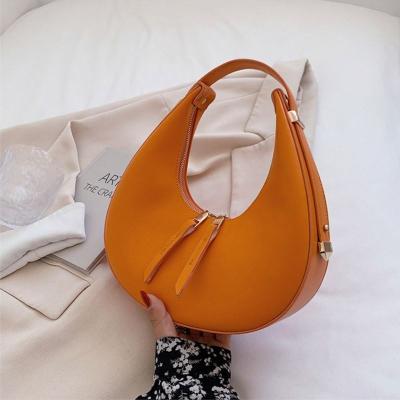 China Half Moon Crescent Hobos Shoulder Bags PU Women Zipper Double Zipper Designer Handbag Purses 2022 Fashion Luxury Vintage Leather Wallet for sale