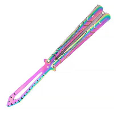 China Stainless Steel Outdoor Sports Dull Blade Folding Knife Practice Screw Release Dull Tool No Edge Non-Sharpenning Butterfly Training Knife for sale