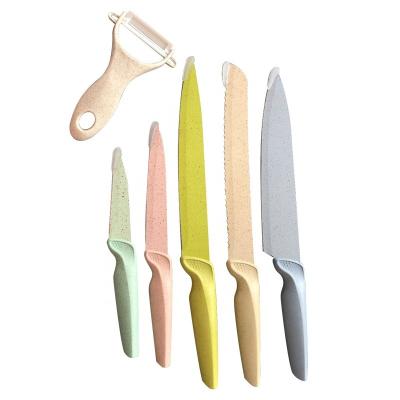 China Viable Promotion Gift Cheap Marble Coating 6pcs Kitchen Knife Set for sale