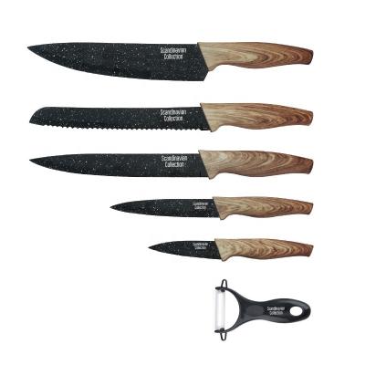 China 6PCS MARBLE COATING KNIFE SET PROFESSIONAL SUSTAINABLE WITH WOODEN HANDLE for sale