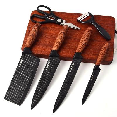 China Sustainable Home 6pcs Knife Set Kitchen With Soft Touch Wood Coating Handle for sale