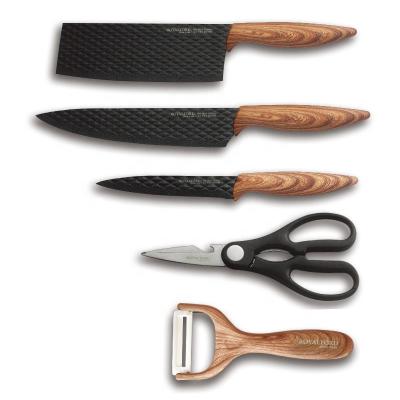 China Sustainable 5pcs Korea Home Knife Set Kitchen With Texture Wood Handle for sale