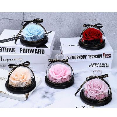 China Eternal rose of the gift of little love flower eternal wedding gift gift box valentine gift box in glass dome for sale