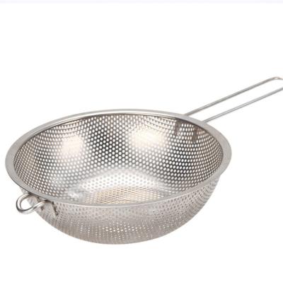 China Stainless Steel basket vegetable wash drain ket fruit basket noodle sieve viable long handled punch colander for sale