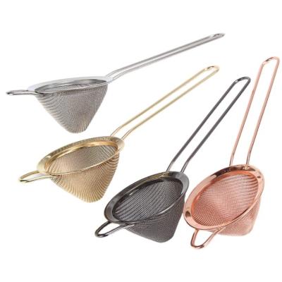 China Stainless Steel Cone Mesh Strainer Cocktail Strainer Flour Sieve High Quality Viable Milk Filter Residue Colander Mesh Sieve So for sale