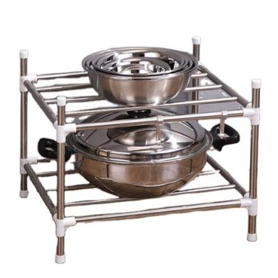 China Hot-selling sustainable thickened stainless steel two-layer multi-function storage rack pot rack storage rack for sale