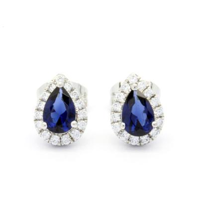 China Fashion Jewelry 18K 14K 9K White Gold CLASSIC Pear Shape Sapphire Earings Necklace Set For Women Gift for sale