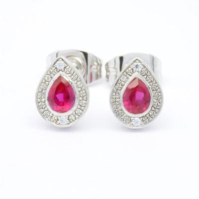 China CLASSIC Custom Made 18K 14K 9K White Gold Personalized Pear Shape Ruby Gem Stones Earrings for sale