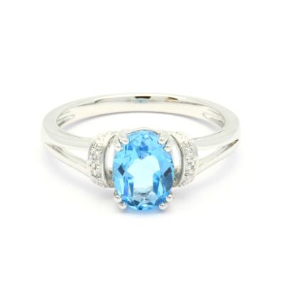 China CLASSIC Blue Topaz Diamond 18K 14K 9K White Gold Classic Wedding Engagement Ring For Women Oval for sale