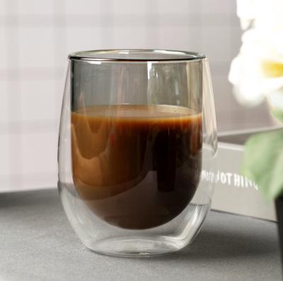 China New Arrival 300ML Gray Color Double Wall Glass High Temperature Resistance Mug for sale