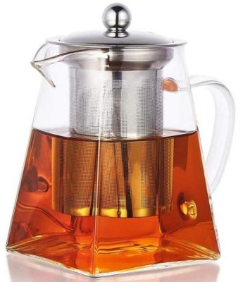 China Sustainable Hot Sale Handmade Borosilicate Glass Square Teapot Set With Stainless Steel Infuser for sale