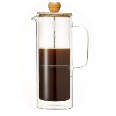 China 1 Liter Glass Sustainable Classic Double Wall Coffee Maker With Bamboo Lid for sale