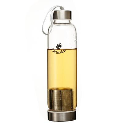 China Travel 450ml Sustainable Borosilicate Glass EU Standard Water Bottle With Stainless Steel Filter for sale